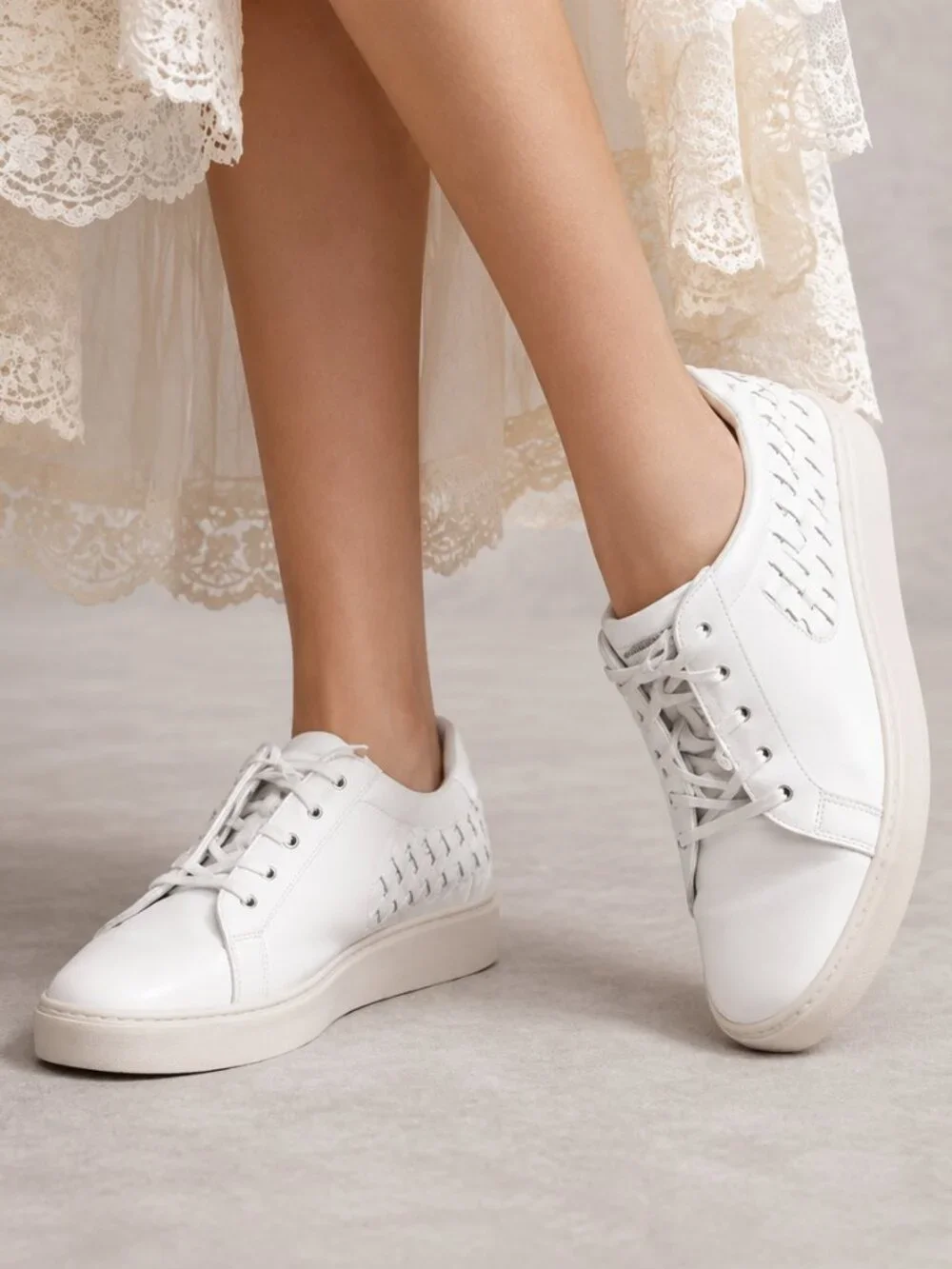 Bottega Veneta Intrecciato White Leather Low Profile Sneaker Size 36.5 (US 6.5)